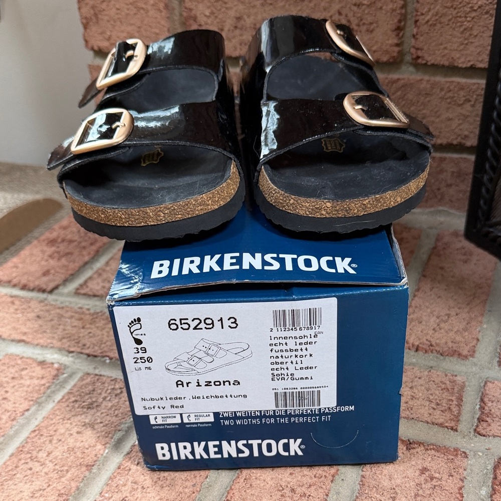 Birkenstock Black Patent Big Two-Buckle Slide Sandals Size 39 (8.5-9) NWBox - Picture 7 of 7